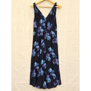 Vince Painted Floral Twist Front Midi Dress Pleated Crinkle Sleeveless Size 12